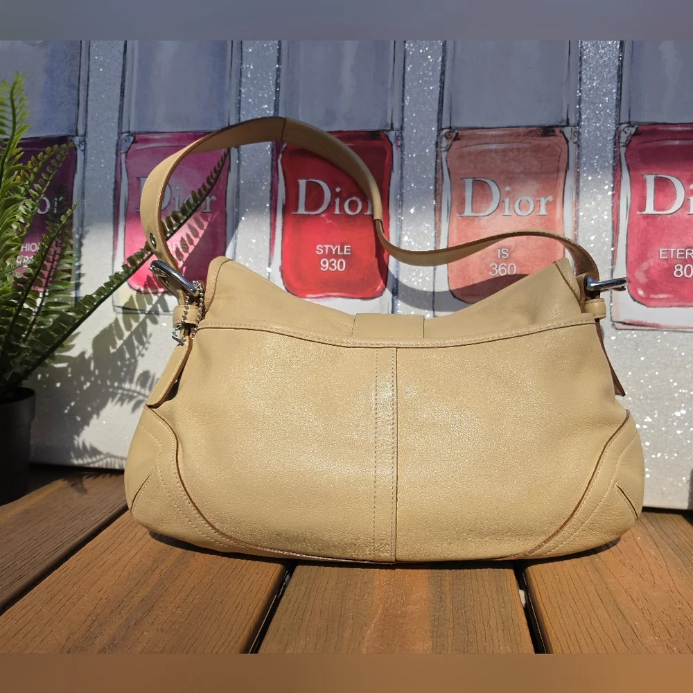 Coach Soho Flap Shoulder Bag, style number 9248. Beige Tan Leather. - Picture 4 of 17